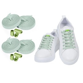 ELANOX 8 mm Wide Elastic Shoelaces, Pack of 4 for 2 Pairs of Shoes, with Metal Capsules, Shoe Laces without Ties, Quick Release, Rubber Shoelaces, for Adults & Children, Lightgreen