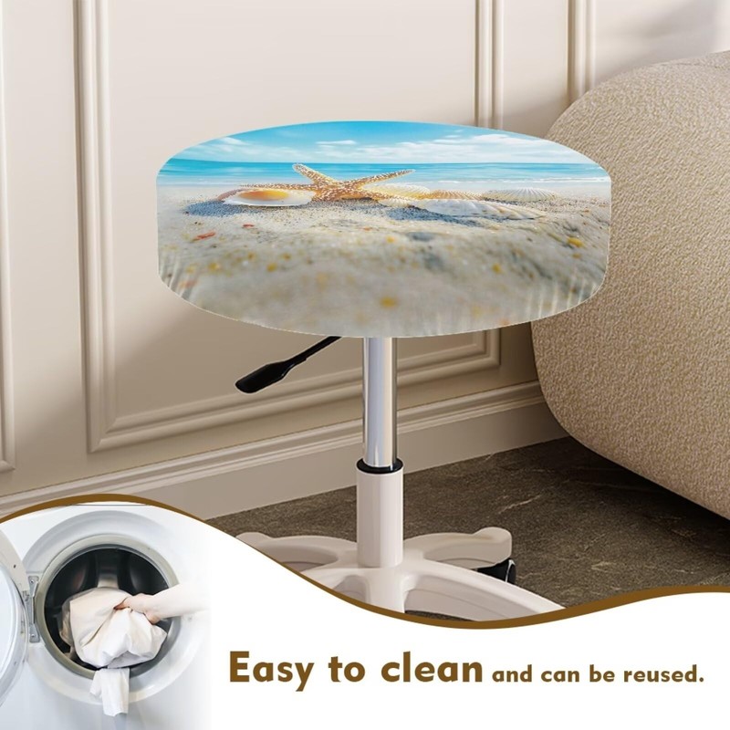 Fiqyvagox Beach Shell Seashell Starfish Stretchy Round Bar Stool Slipcovers