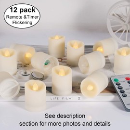 Flameless Candles Tea Lights with Remote Votive LED Flickering Tea Light with Timer, Realistic TeaLights Fake White Candles, Battery Operated Candle 200 Hours Holiday Decor - 1.8" Set of 12 Candles