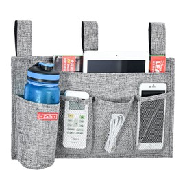 Zafit Linen Bedside Caddy, Bedside Storage Organizer for Hospital Beds, College Dorm Rooms or Baby Bed (5 Pockets-Grey)