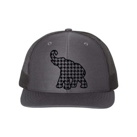 Hounds Tooth Elephant/Trucker Hat/Roll Tide/Alabama Football, Black Text (Charcoal/Black)