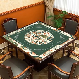 Noise-Reducing Mahjong Mat,31.5"x31.5" Portable Tablecloth for Mahjong,Green Floral and Birds Decorated Mahjong Study Mat for Table, Board Games, Tile Games and Cards (Bird)