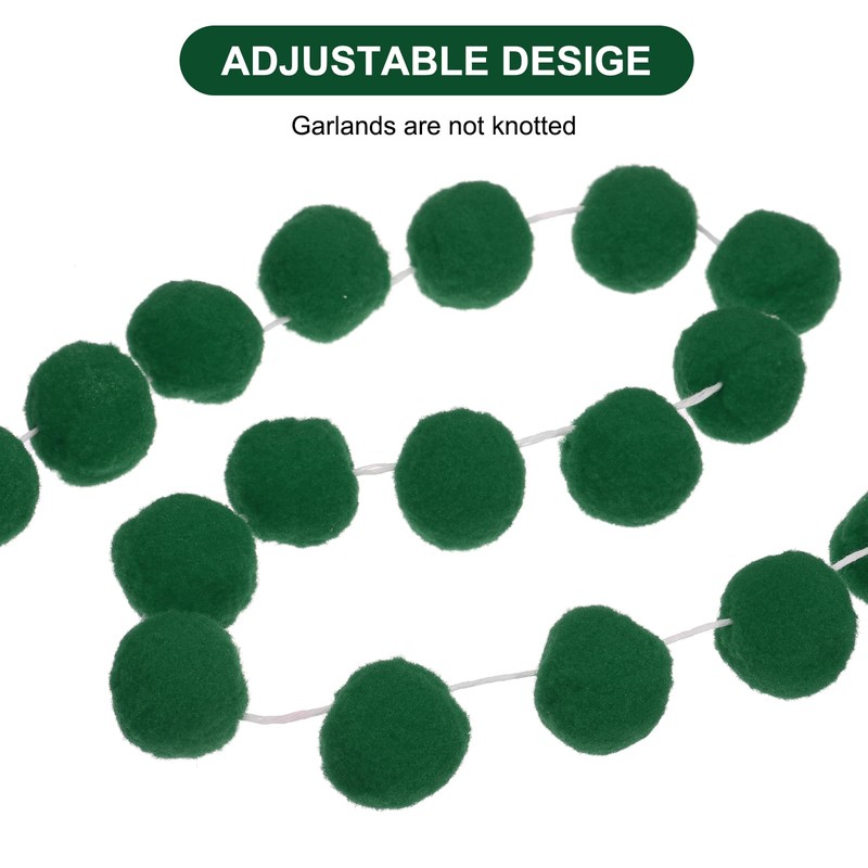 PATIKIL 4個のポンポンガーランド、6.5フィートの装飾用ハンギングガーランドボールバナー、20個のフェルトボール付き、ハロウィン感謝祭クリスマス結婚式誕生日パーティールームデコレーション、ダーク緑