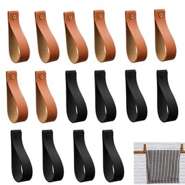 Sutfmwe 16Pcs PU Leather Curtain Rod Holder Straps for Wall Hanging, Leather Wall Hooks Loop Strap for Home Storage Kitchen Towel Hooks Wall Boho Pole Hanger Wall Blanket Oar Display