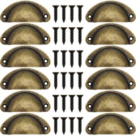 Shell Pulls, CTRICALVER 12 Pieces Drawer Pulls, Kitchen Pulls, Retro Furniture Knobs, Cabinet Handles, Semicircular Knobs Antique Bronze 82mm * 35mm