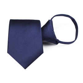 Corbata de microfibra con cremallera preatada para hombre, para negocios, boda, a rayas, a cuadros, Azul marino, Talla única