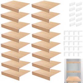 CroBlissful 16 Pcs Wire Shelf Cover Adjustable PVC Wood Wire Rack Covers for Pantry Faux Wooden Shelf Liners 12x14 Inch Moisture Proof Removable Closet Shelves with 7 Holders for Kitchen