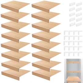 CroBlissful 16 Pcs Wire Shelf Cover Adjustable PVC Wood Wire Rack Covers for Pantry Faux Wooden Shelf Liners 12x14 Inch Moisture Proof Removable Closet Shelves with 7 Holders for Kitchen