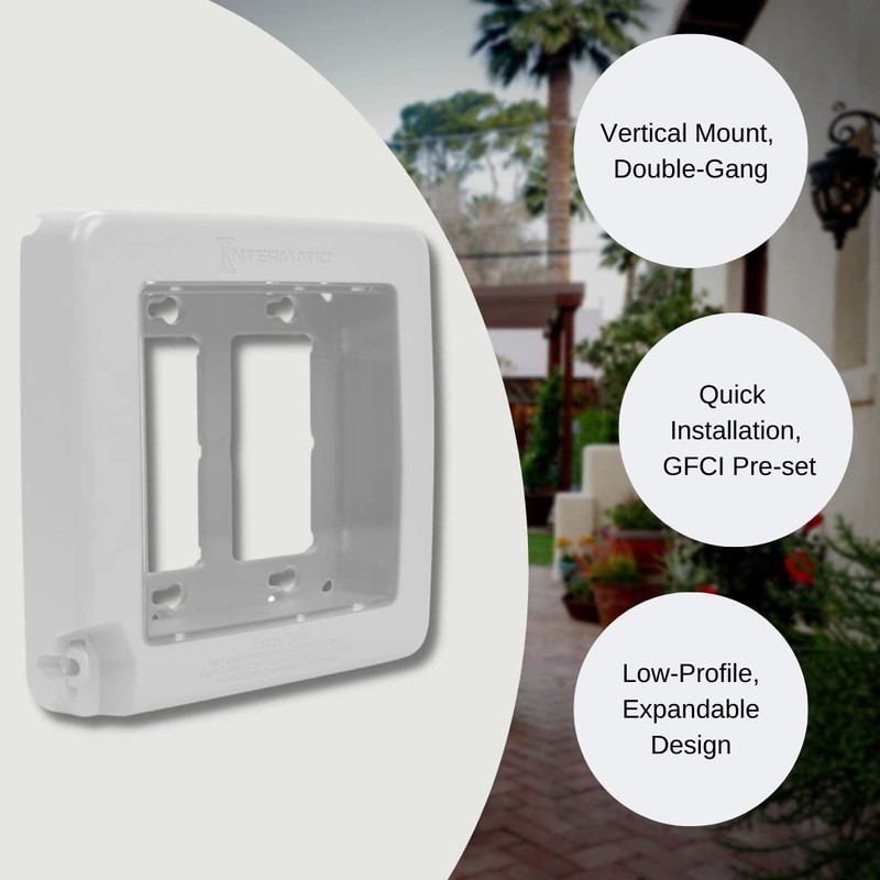 Intermatic WP7200W Low-Profile Extra-Duty Weatherproof 2-Gang Cover, White - Expandable
