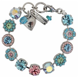 Mariana Rhodium Plated Summer Fun Large Floral Mosaic Crystal Statement Bracelet, Multi Color Blue Pink Green 4084 3711ro