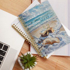 CUANFDDSF Coastal Beach Notebook, Watercolor Meet Me at the Beach Ocean Aesthetic Journal Notebooks, Ocean Themed Office School Supplies, Hardcover Spiral Notebook 5.5x8.3 Inch