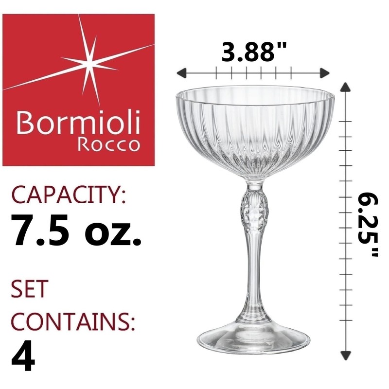 Bormioli Rocco America '20s 7.5 oz. Cocktail Coupe Glasses, Clear,