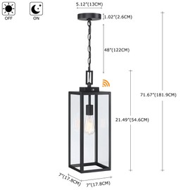 21.5 Inch Dusk to Dawn Outdoor Pendant Light for Porch,Outdoor Ceiling Hanging Light Dusk to Dawn,Exterior Pendant Lights for Entrance,Patio,Front Porch Pendant Light with Photocell Sensor Pendant,E26
