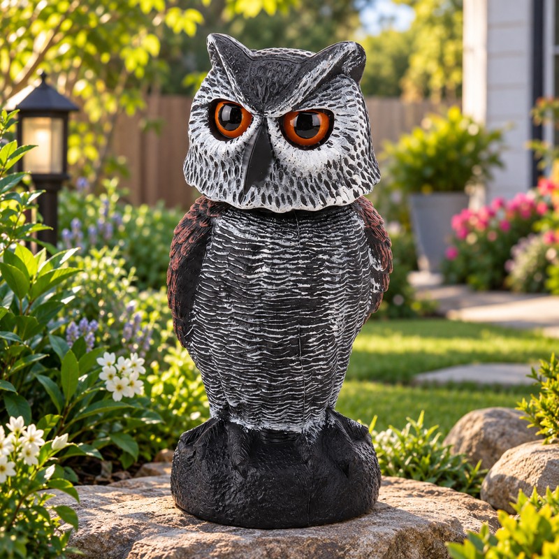 Owl Decoy for Outdoor Bird Deterrence – Shake-Head Plastic Owl