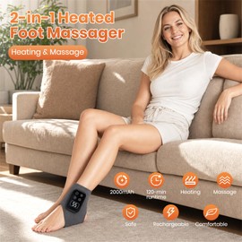 Heated Ankle Massager Wrap, 2-in-1 Wireless Foot Warmer & Vibrating Massage Pad, Adjustable Soothing Heat Levels for Cold Feet & Soreness, USB Rechargeable Gift for Women Men