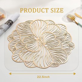 Simulated Flower-Shaped Vinyl Plastic Placemats Set of 6 — Heat Resistant Non-Slip PVC Placemat for Dining Table, Suitable for Kitchen Table Decoration, Washable (Lotus)