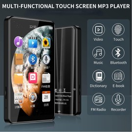 Yoidesu Reproductor de MP3 con Bluetooth 5.0, Reproductor de Música Portátil con Pantalla Táctil Completa de 4 Pulgadas, Reproductor de MP3 para Niños HiFi sin Pérdida de 1080P con