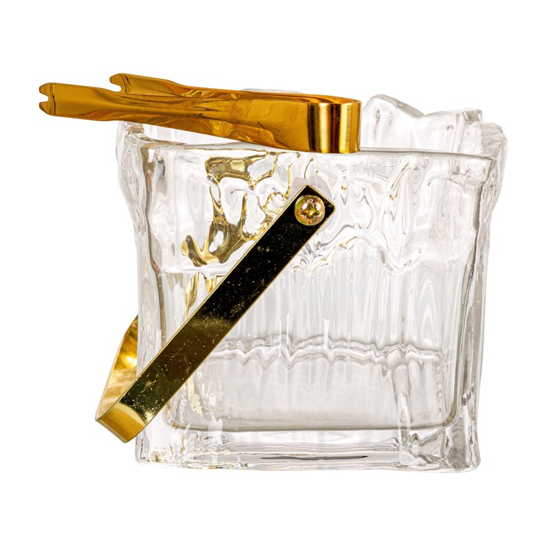 Creative Co-Op 24-Ounce Textured Glass Ice Bucket with Gold Finish