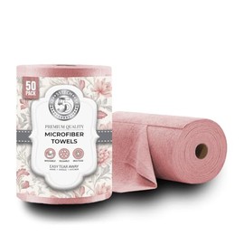 55tech Roll of Microfiber Cleaning Cloth Towels Easy Tear Away, 50 pcs per roll, 11.8" by 11.8" (30cm by 30 cm) 180 GSM Perfect for Home Kitchen Garage use Washable rag Towel (Pink) (Pink)