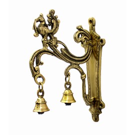 eSplanade Brass Wall Bracket Wall Hanger for Hanging Diya Lamp | Wall Decor | Peacock with Bells - 8.5" Inches