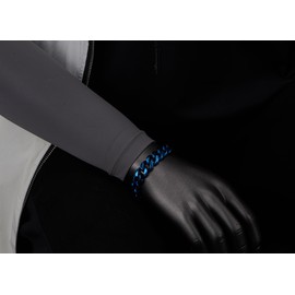 COOLSTEELANDBEYOND Satin Metallic Blue Curb Chain Bracelet Mens Stainless Steel Cuban Link Chain, Hip-Hop Biker Jewelry