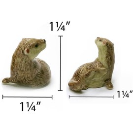 WitnyStore 1¼" Curled Eurasian River Otter Ceramic Figurine for Terrarium Decoration Collectible Statue for Adult Collectors Handcrafted Porcelain Ornament Sculpture Home Room Tabletop Decor