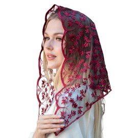 Maria Veils Catholic Mantilla Mass Infinity Veil Church Lace Veil Spanish Chapel Mass Head Covering Veil Short (Birgundy)