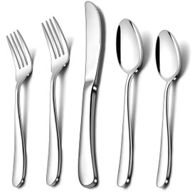 Herogo Heavy Duty Stainless Steel Silverware Set, 40-Piece Heavy Weight Modern Flatware Cutlery Set for 8, Fancy Tableware Eating Utensils for Home Wedding, Dishwasher Safe, Mirror Finished