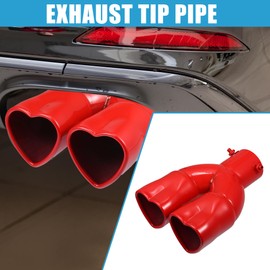 X AUTOHAUX Car Exhaust Tip Heart Shaped Tail Pipe 2.48Inch OD 2.64x2.36Inch Outlet 8.66Inch Length Straight Bolt-On Muffler Tip Metal Red