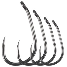 Luroad 50/Pack Barbed Carp Coarse Eyed Fishing Hook, Available in Teflon Coated Curved Shank Hook and Wide Gape Hook Size 2, 4, 6, 8, 10 (50Pcs - Hook size 6, Wide Gape（black）)