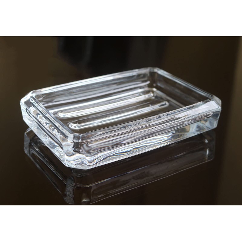 Clear Glass Soap Dish, Heavy Soap Holder for Bathroom, Sink