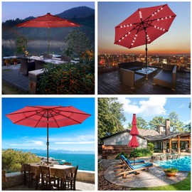 Yescom UV70+ 3-Tiers 10ft LED Patio Umbrella with Solar Powered Crank Tilt Garden Yard Pool Market Deck Table Red