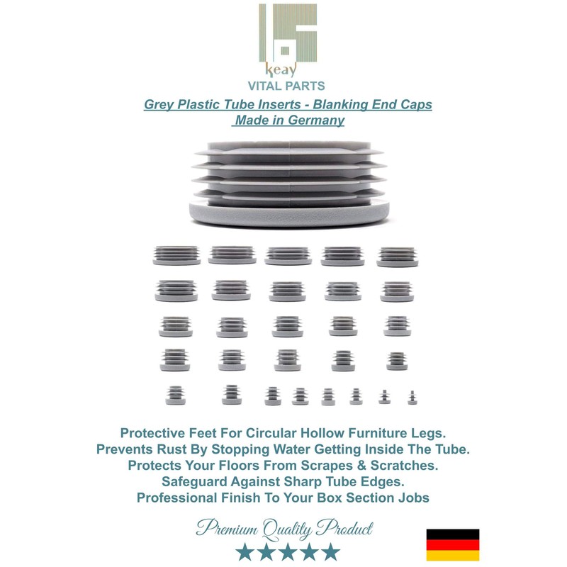 40mm Plastic End Caps, Grey Tube Inserts Bungs, Pack of