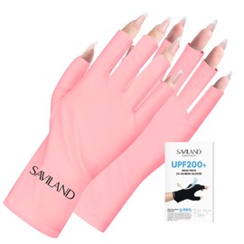 Saviland U V Guantes para uñas - UPF200+ Guantes profesionales de alta tecnología U V para manicura, anti UVA y UVB 999+ U V Guantes para lámpara de uñas de gel Cuidado de la piel Guantes sin dedos Prevenir las manos de U V Daño (rosa)
