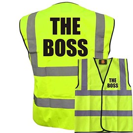 The Boss Yellow Hi Vis Viz Vest Waistcoat, Funny Joke Safety Reflective Jacket Safety Fun, EN471 BS
