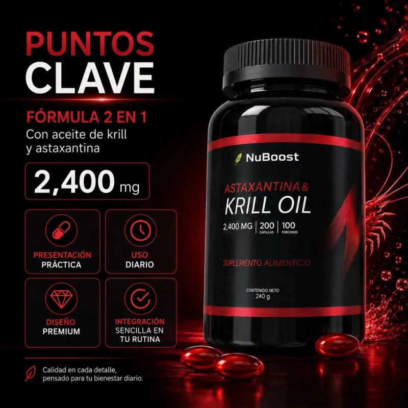 Cápsulas De Krill Con Astaxantina 2400 Mg 100 Porciones