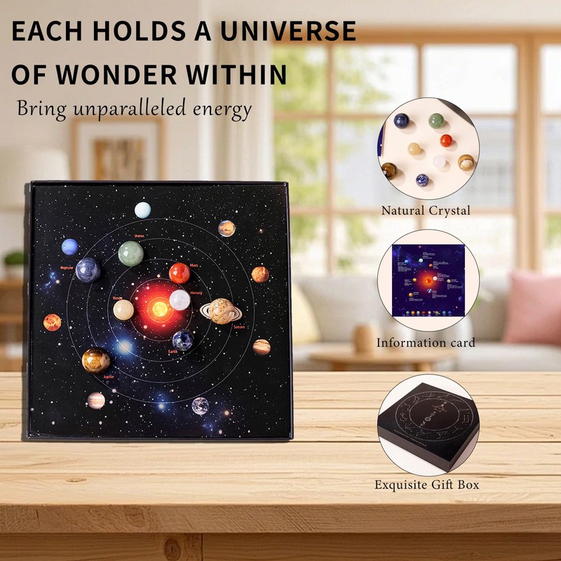 Runyangshi Natural Crystal Solar System Planets Set, 8 Pcs Gemstone