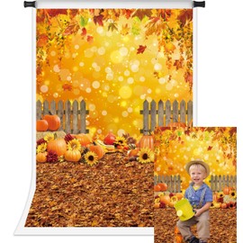 Fall Maple Leaf Backdrop Autumn Natural Scenery Sunflower Pumpkin Photography Background Thanksgiving Harvest Baby Shower Party Photo Booth Props (5x7FT)