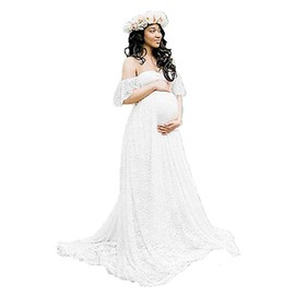 Sicily Women's Lace Off-Shoulder Long Maternity Dress Plus Photography White