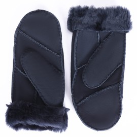 Vaisiteng Women's Double Face Sheepskin Gloves Warm Shearing Leather Mittens Winter Herringbone Gloves (Blue, S)