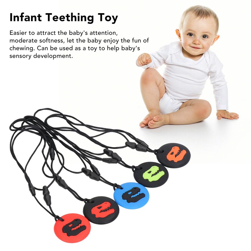 5pcs Kid Silicone Dinosaur Pattern Sensory Chewing Necklace Portable Baby