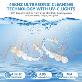 Dental Ultrasonic Retainer Cleaner Machine - 45kHz Retainer Cleaner Machine with 200ML Dental Pod, 9 Modes Ultrasonic Cleaner for Denture, Mouth Guard Clenching, Aligner, Braces, Toothbrush, Jewelry