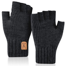 LSYZHX Fingerless Winter Gloves, Winter Fingerless Gloves, Thermal Gloves for Women Men Working Outdoor Biking Driving (Black, 1)