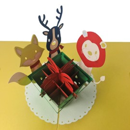Birthday Animal & Giftbox - WOW Special 2 Layers 3D Pop Up Card (Copyrighted) - Cards for all Occasions