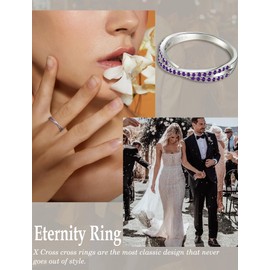 Vesitim Stackable Ring for Women 925 Sterling Silver X Criss Cross Ring Wedding Eternity Band Birthstone Jewelry Size 5-10, 7, Sterling Silver, created purple amethyst