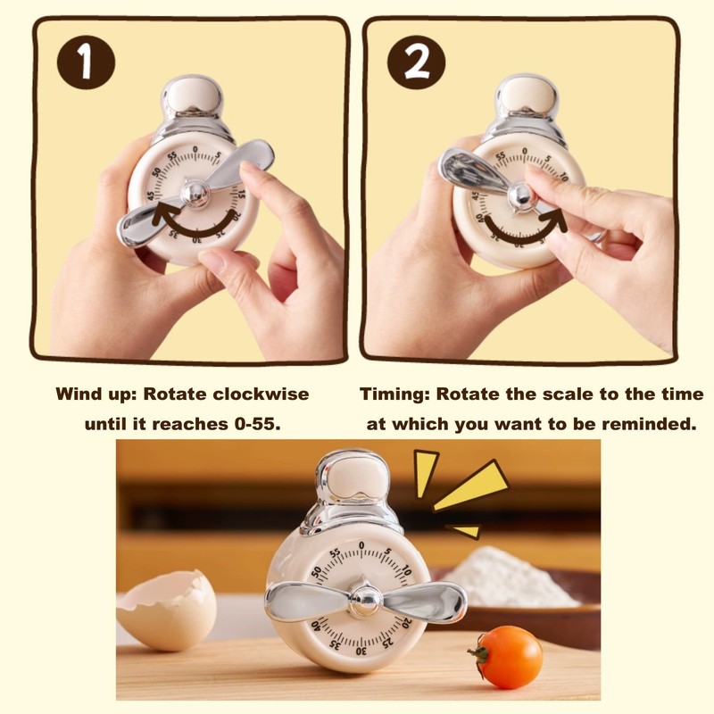 Mechanical Kitchen Timer for Cooking,Desk Time Tracker, Wind up Timer