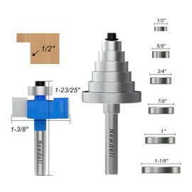 Newdeli 1/4 Inch Shank Rabbet Router Bit 1/2" Height with 6 Bearings Set (1/2", 5/8", 3/4", 7/8", 1", 1-1/8" Bearings) Wood Biscuit Slot Cutters