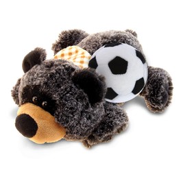DolliBu Lying Black Bear Stuffed Animal with Soccer Ball Plush - Soft Plush Huggable Bear, Adorable Playtime Plush Toy Cute Wildlife Gift for Kids and Adults – 9 Inches