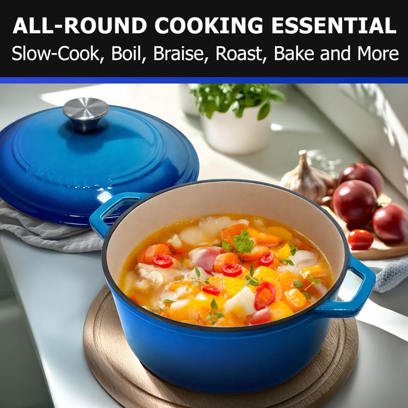 MUELLER HOME 4.5 QT Enameled Cast Iron Dutch Oven, Heavy-Duty
