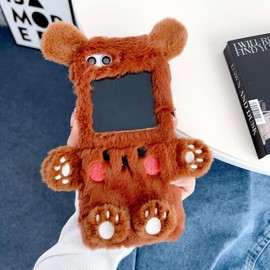 Szakdws Fluffy Case for Samsung Galaxy Z Flip 7 5G Cute Bear Cartoon Case for Girls Women Winter Warm Soft TPU Bumper Plush Fuzzy Fur Back Protective Phone Cover (Brown)